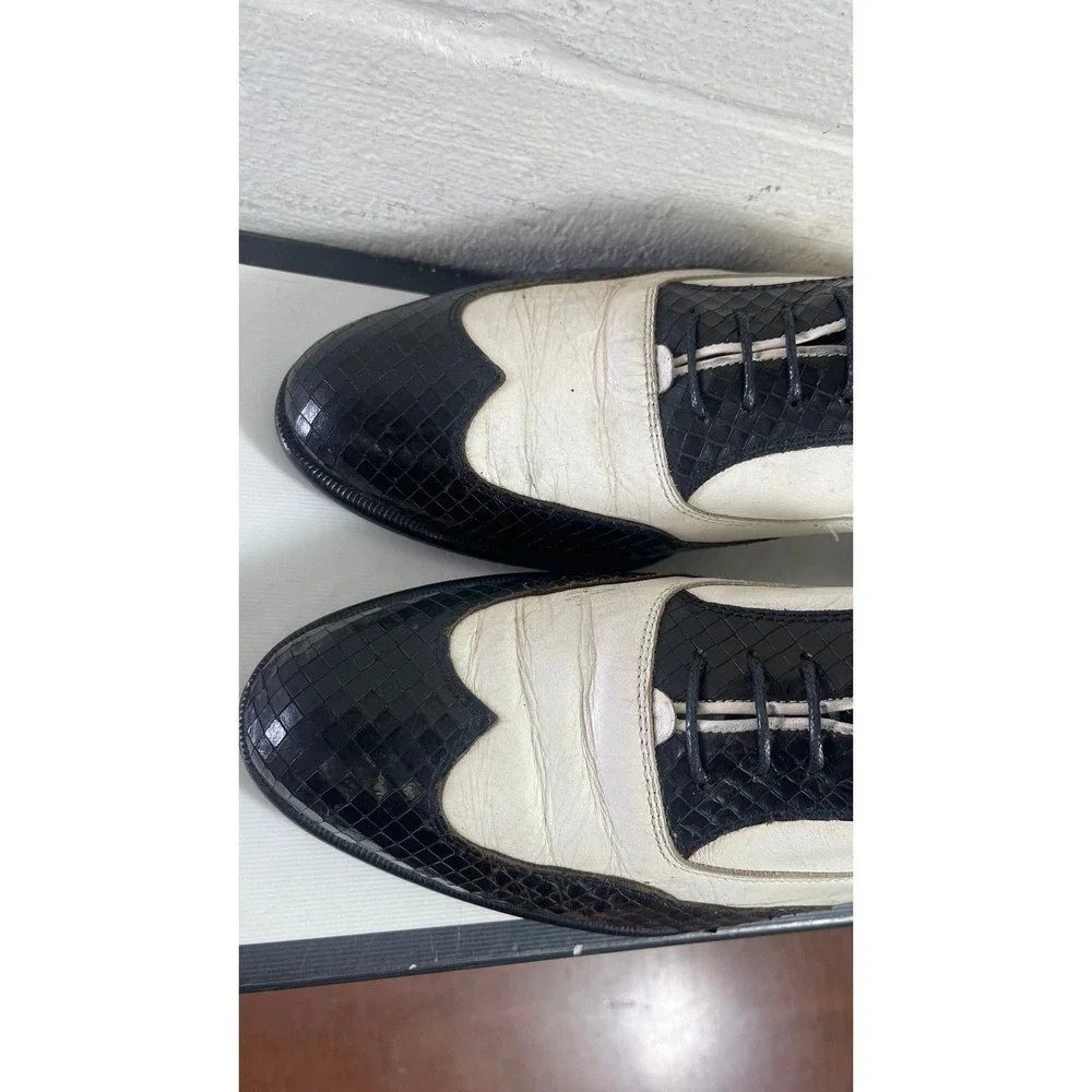 Vtg Johnston Murphy Spectator Black White Leather Wingtip Oxford Dress Sz 11‎ D